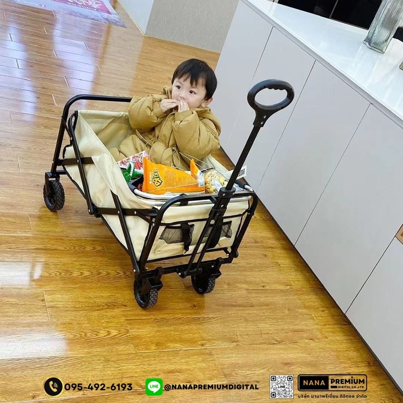 รถเข็นแคมป์ปิ้งกลางแจ้งแบบพับได้ พร้อมเบรก รถเข็นพกพา ล้อยาง 5-10 นิ้ว รับน้ำหนัก 250KG ผ้าอ็อกซ์ฟอร์ด ทนทาน